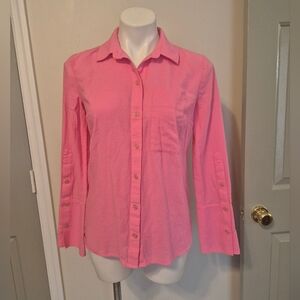 Trina Turk Cotton Blend Lightweight Button Down Collared Blouse(S)